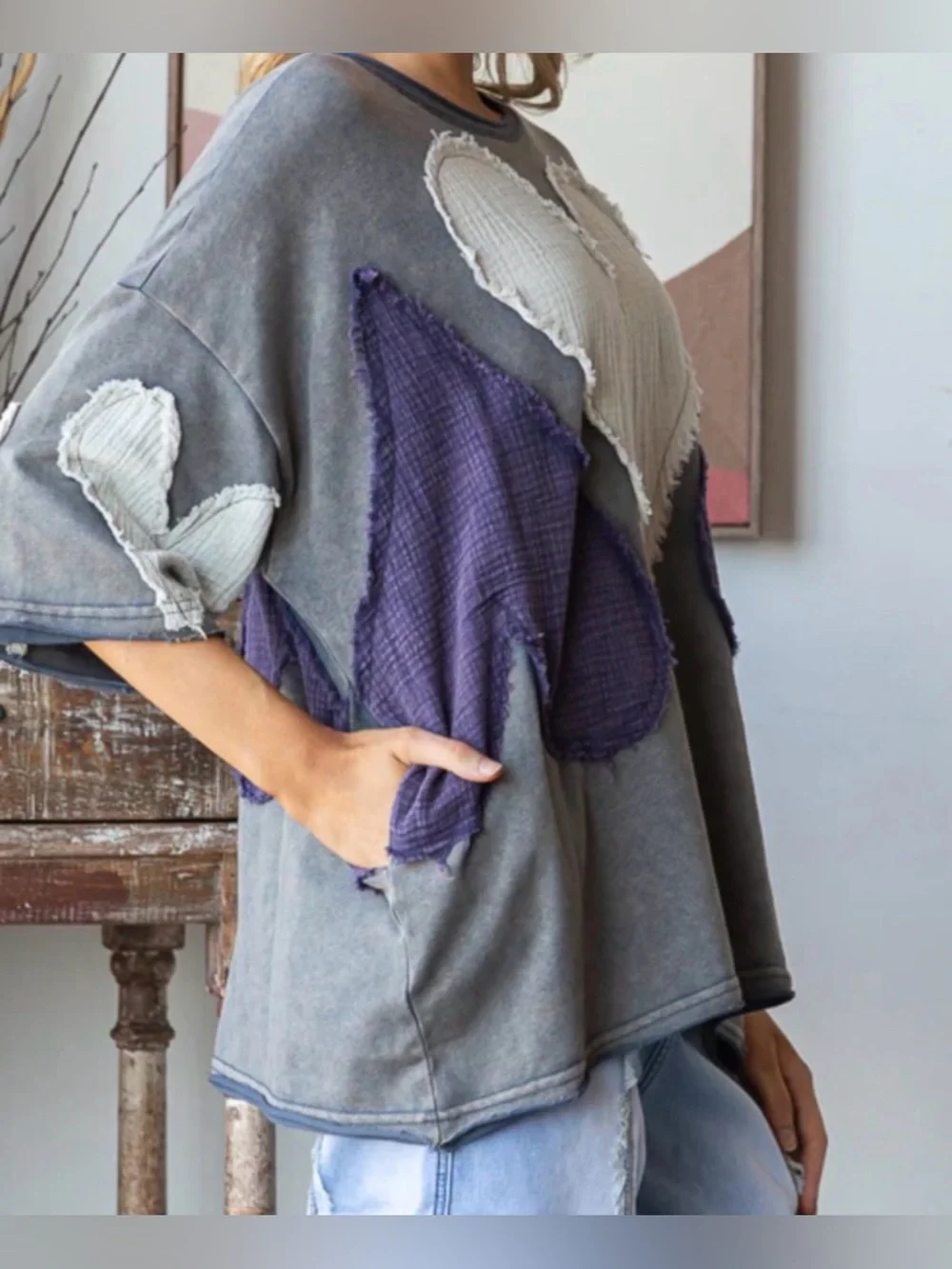 Oli & Hali Gray Tee with Cream and Deep Purple Heart Patches - Picture 5 of 14